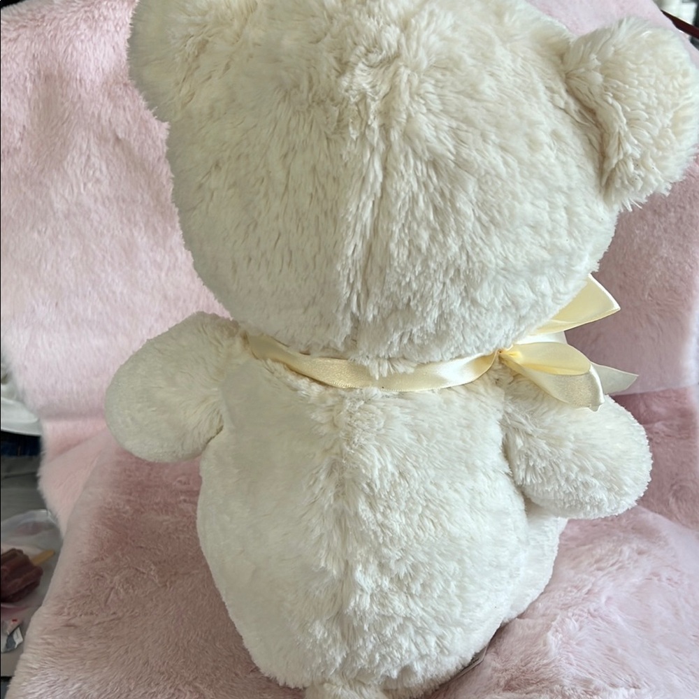 Cream Stuffed Teddy Bear with Bow - Picture 3 of 4